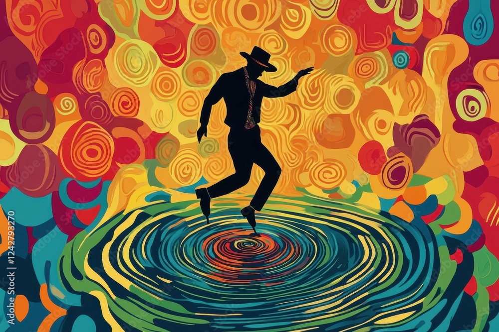 A Silhouetted Dancer Creates Colorful Swirling Ripples A Silhouetted Dancer Creates Colorful Swirling Ripples