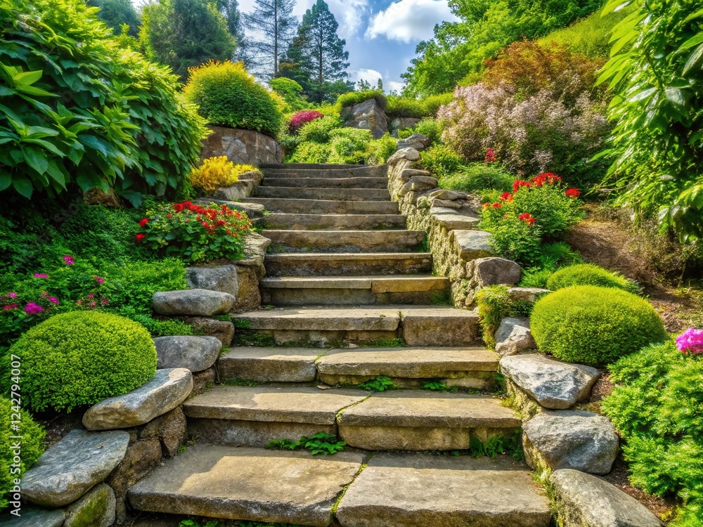 Serene Garden Stone Steps: High-Resolution Stock Photo of Tranquil Pathway Serene Garden Stone Steps: High-Resolution Stock Photo of Tranquil Pathway