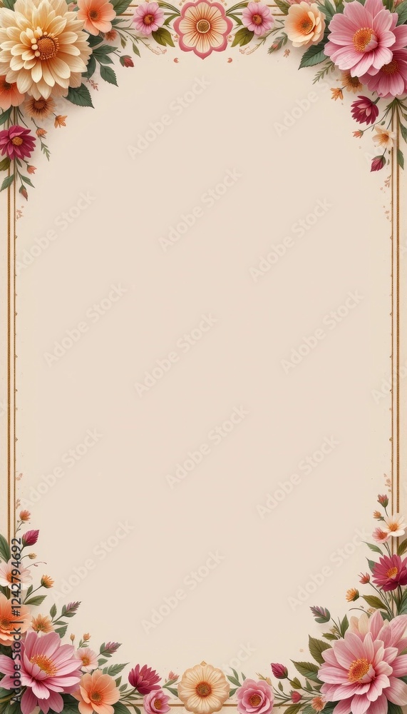 A frame of colorful spring flower with copy space for text, featuring floral design elements like flowers, leaves, perfect for a spring, valentine greeting card A frame of colorful spring flower with copy space for text, featuring floral design elements like flowers, leaves, perfect for a spring, valentine greeting card