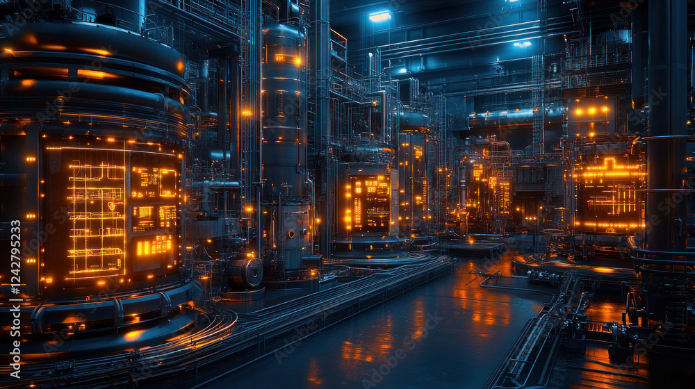 An industrial background featuring high-resolution LED displays and real-time data tracking for process optimization An industrial background featuring high-resolution LED displays and real-time data tracking for process optimization
