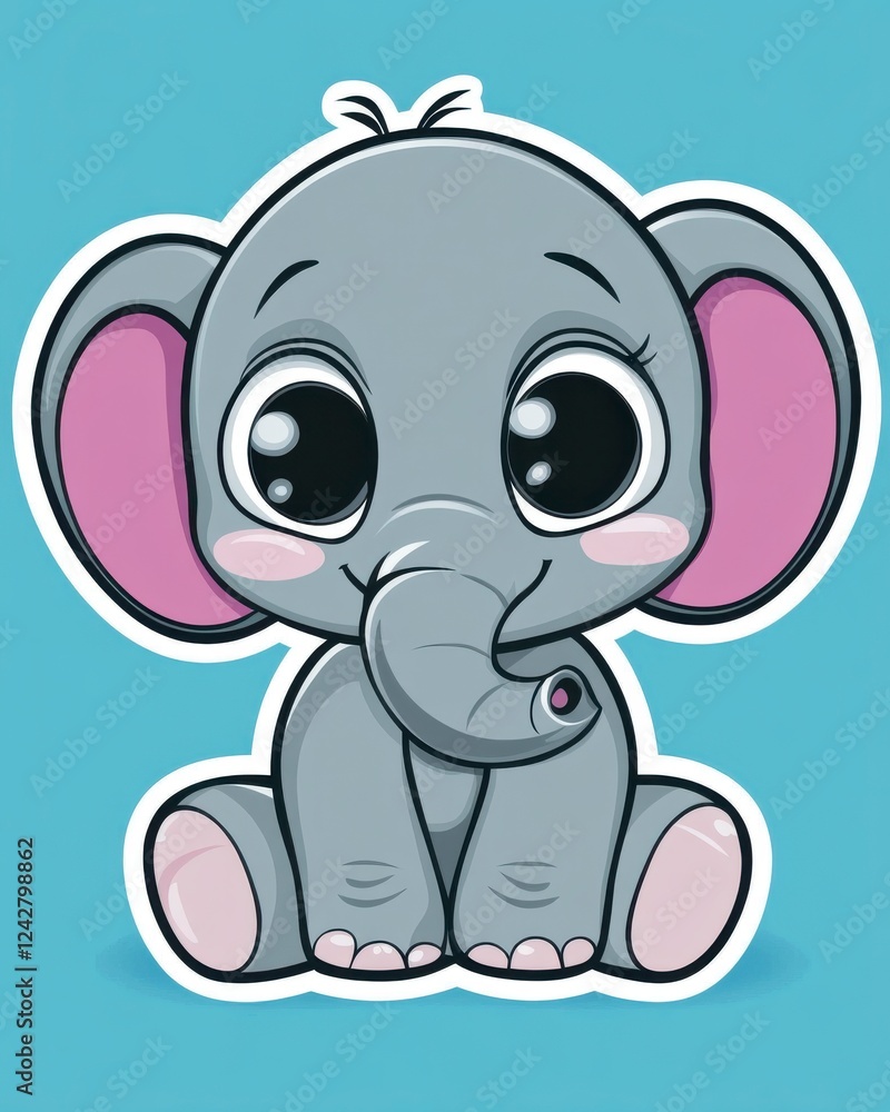 Naklejka premium Adorable Baby Elephant: A Cute and Playful Illustration of a Gentle Giant