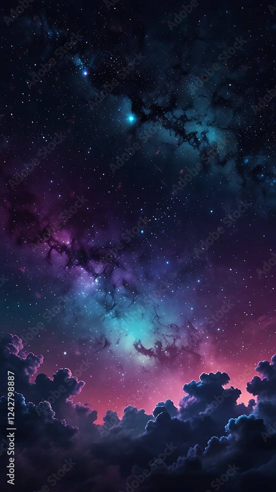 Magical galaxy inspired sky with a deep purple and blue gradient, soft glowing clouds, and twinkling constellations phone wallpaper and background generated ai Magical galaxy inspired sky with a deep purple and blue gradient, soft glowing clouds, and twinkling constellations phone wallpaper and background generated ai