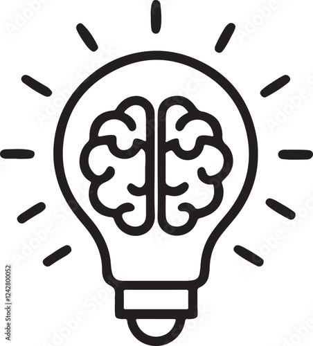 Brainpower: A simple yet powerful icon depicting a human brain inside a light bulb, symbolizing the spark of genius, innovation, and creative thinking.