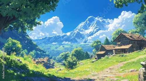Wallpaper Mural Mountain Village Scene Idyllic Sunny Day Landscape Torontodigital.ca