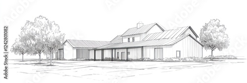 Wallpaper Mural Architectural Sketch of a Modern Farmhouse Design Torontodigital.ca
