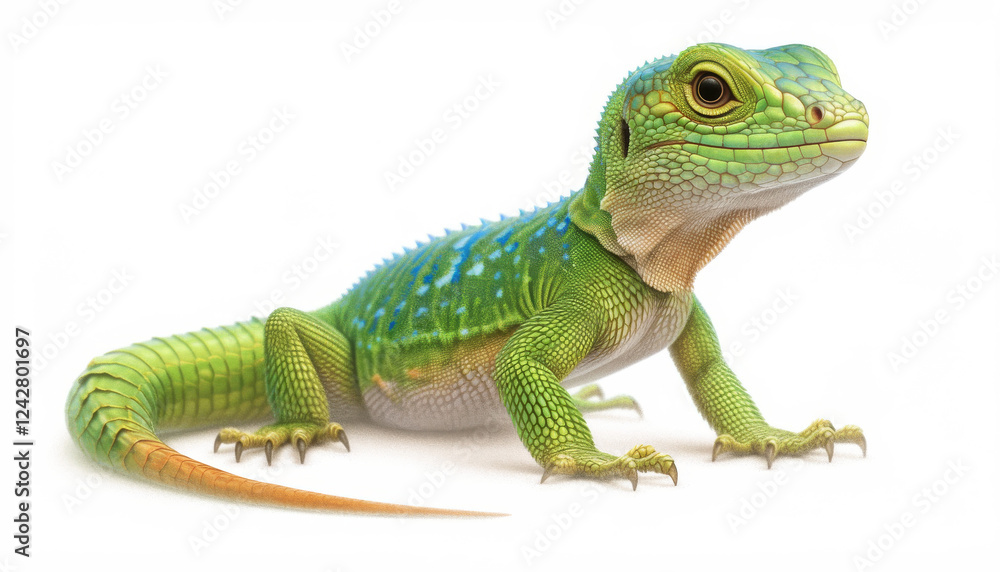 Fototapeta premium Illustration of a vibrant green lizard with intricate scales and colorful markings