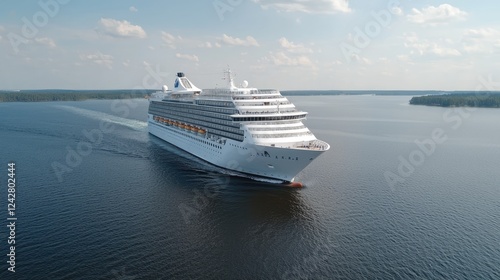 Obraz na płótnie Cruise ship sailing calm waters, scenic background. Travel use w salonie