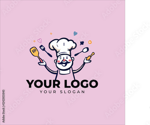 Cute chef logo, vector, mascot, character, cartoon, illustration