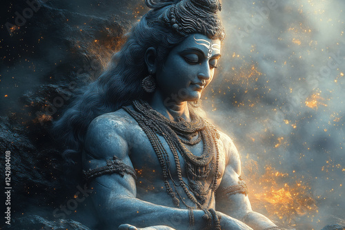 Lord shiva in meditating face photo