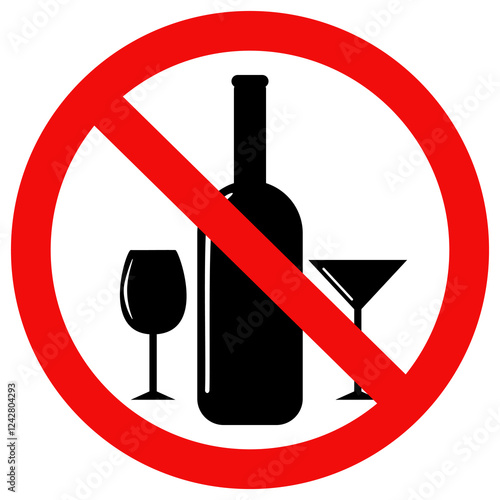 No alcohol sign, No alcohol drink sign, Prohibition sign for alcohol. Flat style vector illustration editable isolated design.