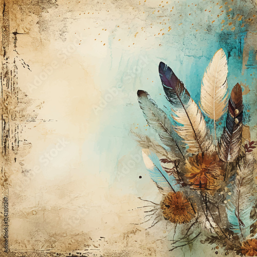 Boho Scrapbook Paper Vector Illustration – Aesthetic Vintage Collage Background