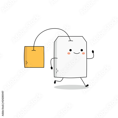 Cute tea bag cartoon character running doodle