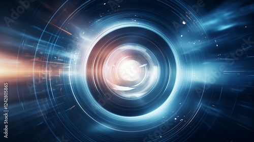 A camera lens with light beams, creating an abstract background