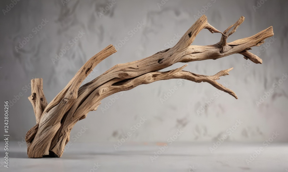 Weathered driftwood branch with curved shape and natural pattern, nature, curved branch