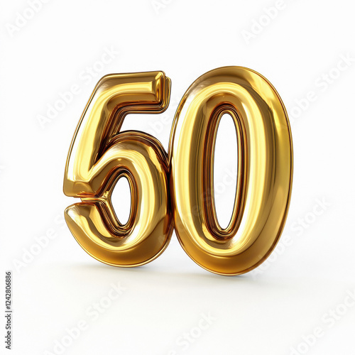 fifty golden balloon on white background photo