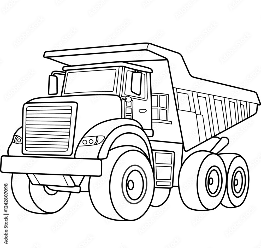 Fototapeta premium Dump truck cartoon coloring book page