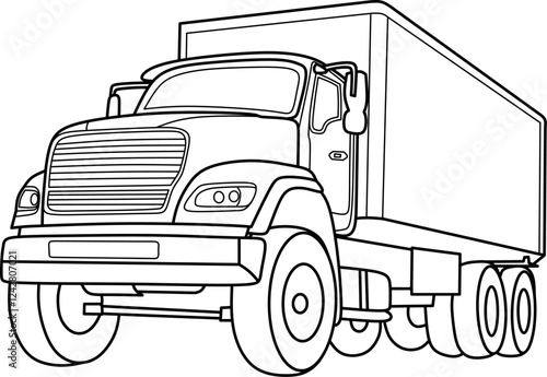 Cargo truck cartoon coloring book page
