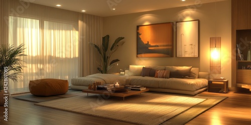 Wallpaper Mural Serene Sunset Bedroom Interior Design With Modern Furniture Torontodigital.ca