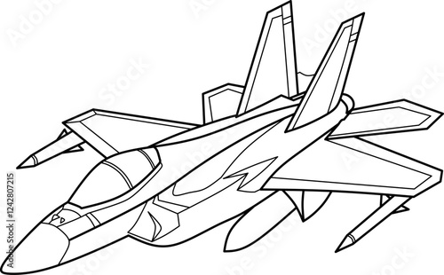 Fighter jet cartoon coloring book page