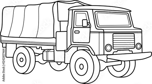 Military truck cartoon coloring book page