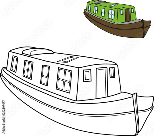 Narrow boat cartoon coloring book page
