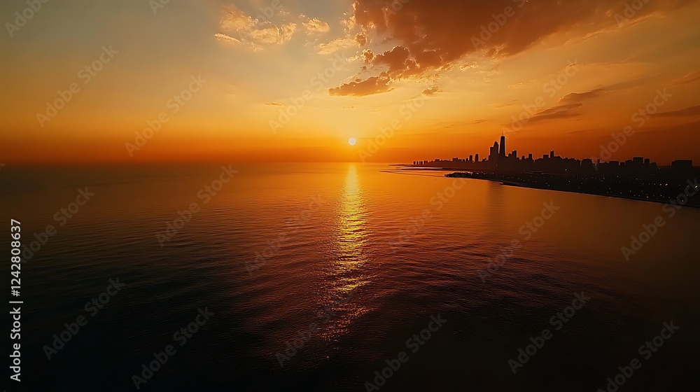 Fototapeta premium City Skyline Sunset Over Lake Michigan