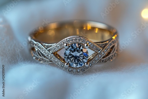 Elegant Diamond Ring with Intricate Gold Band Design photo