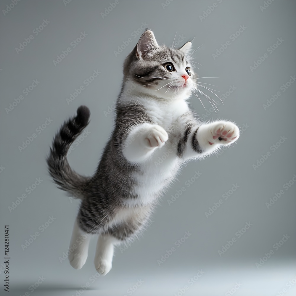 Obraz premium jumping kitten on a grey background