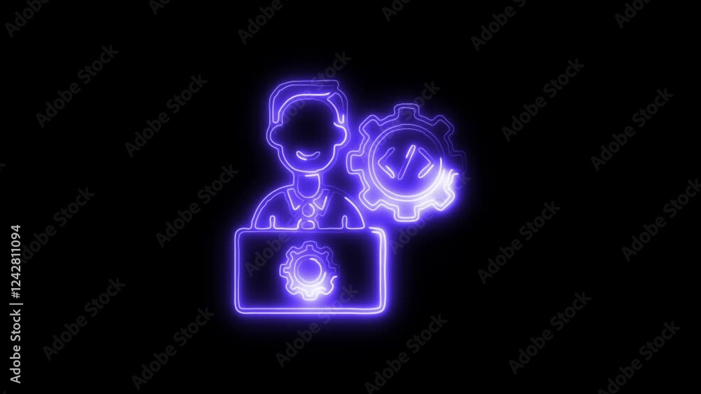 Glowing neon Software icon isolated on black background. HD Video motion graphic animation Glowing neon Software icon isolated on black background. HD Video motion graphic animation