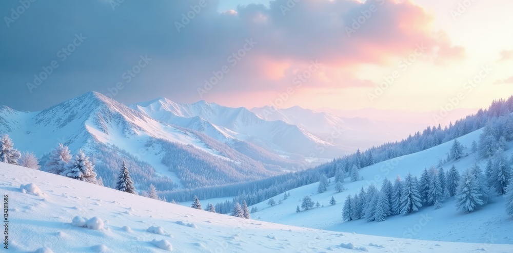 Snowy hills with a vast blizzard in the background, snowy hills, hilly landscape, winter scenery Snowy hills with a vast blizzard in the background, snowy hills, hilly landscape, winter scenery