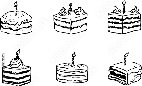 Hand-Drawn Cakes with Candles