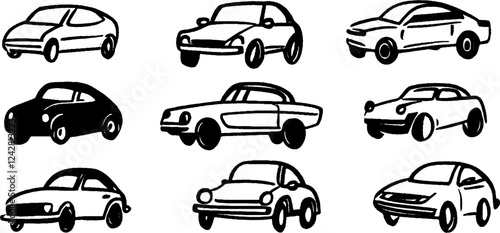 Collection of Cartoon Cars in Black and White