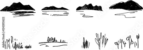 Minimalistic Mountain and Plant Sketches