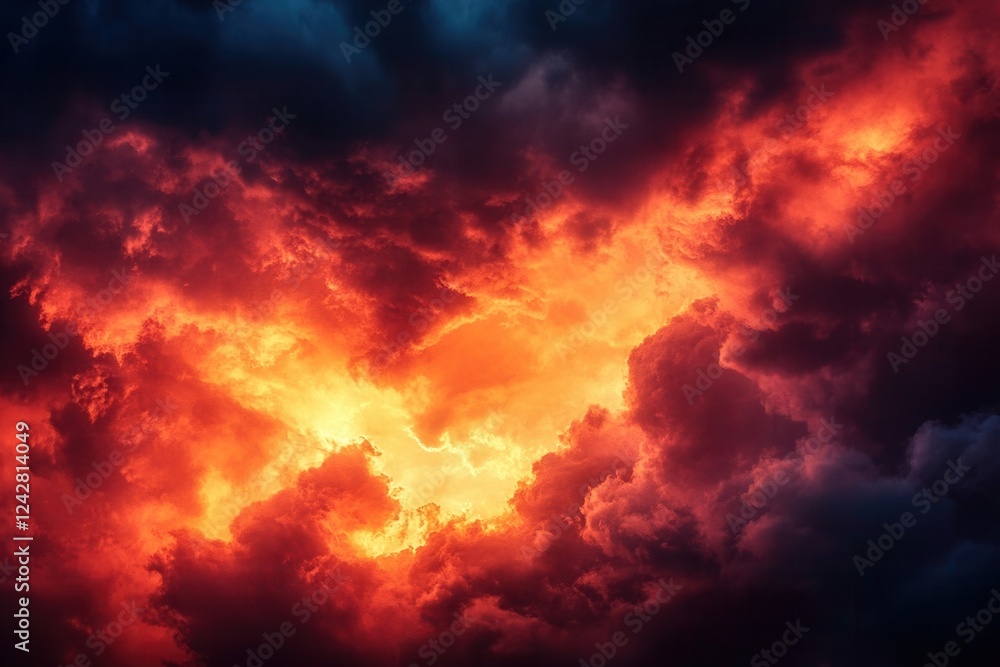 Dramatic clouds with fiery orange glow Dramatic clouds with fiery orange glow