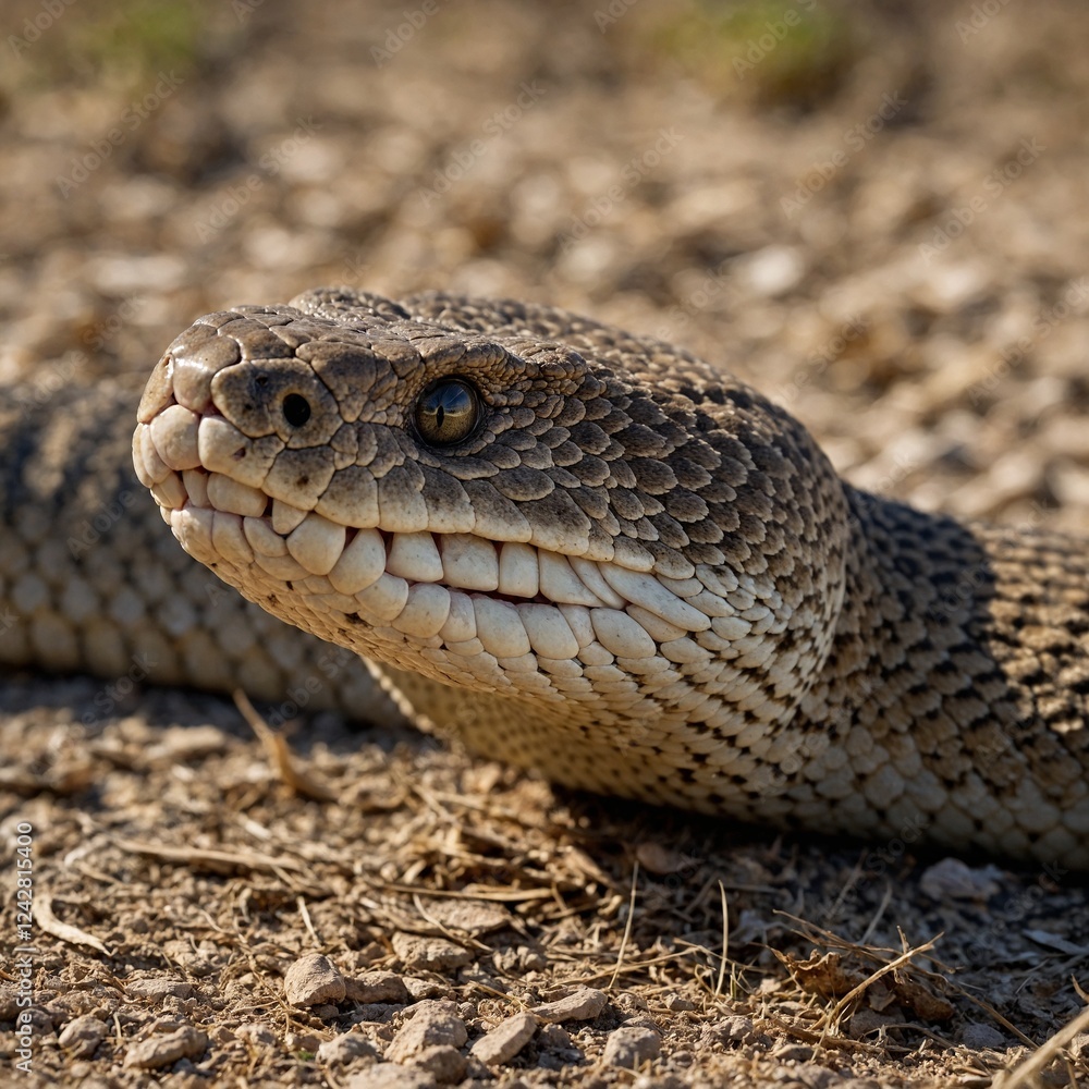 A rattlesnake poised to strike, its fangs and rattle clearly visible. A rattlesnake poised to strike, its fangs and rattle clearly visible.