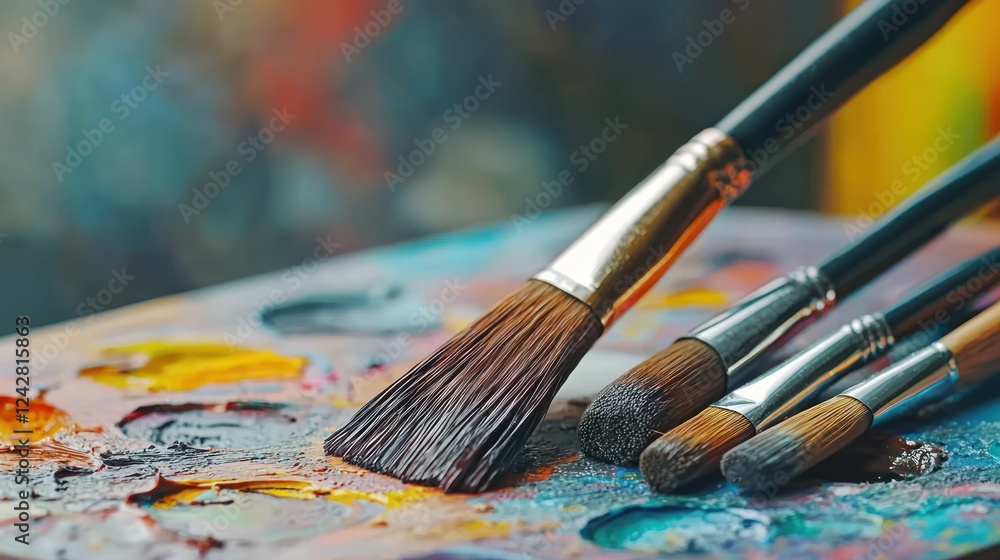 Fototapeta premium Paintbrushes on a Colorful Palette