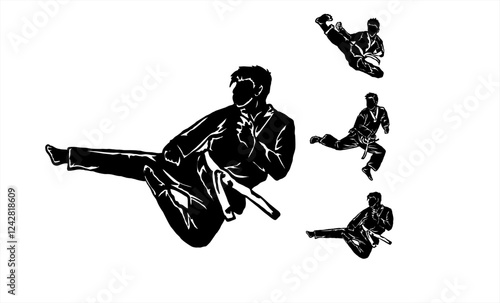 taekwondo karate martial art icon logo illustration