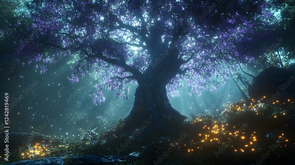mystical tree of life with a cosmic nebula on the background mystical tree of life with a cosmic nebula on the background