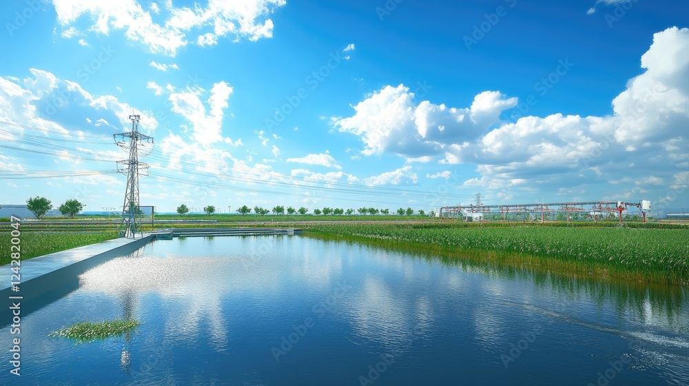 Obraz premium Industrial Water Treatment Facility Under Blue Sky