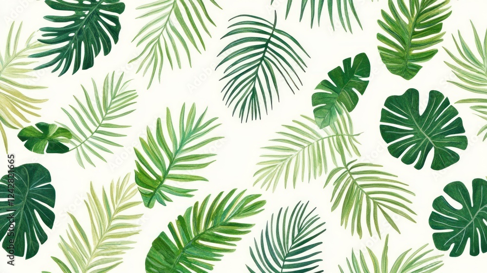 Watercolor Painting of Lush Tropical Leaves