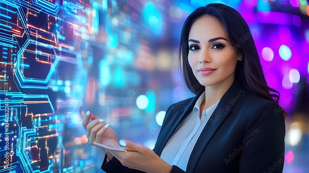 Fototapeta premium businesswoman tech innovation futuristic - futuristic technology