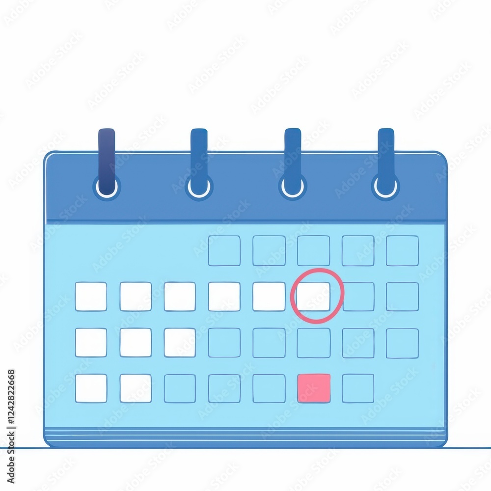 A digital calendar with highlighted dates, featuring blue tones and a simple, clean design for scheduling and planning events. A digital calendar with highlighted dates, featuring blue tones and a simple, clean design for scheduling and planning events.