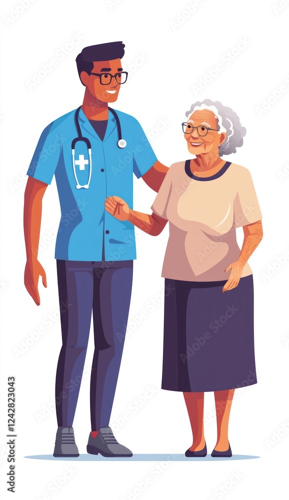 Caring Interaction Between Healthcare Worker and Elderly Woman Caring Interaction Between Healthcare Worker and Elderly Woman