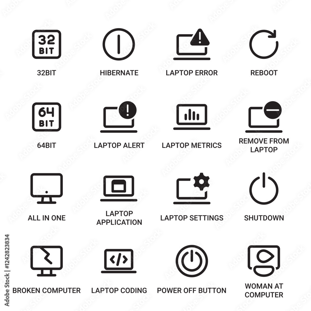 Work Station Category Outline Pictogram Icons Set Work Station Category Outline Pictogram Icons Set