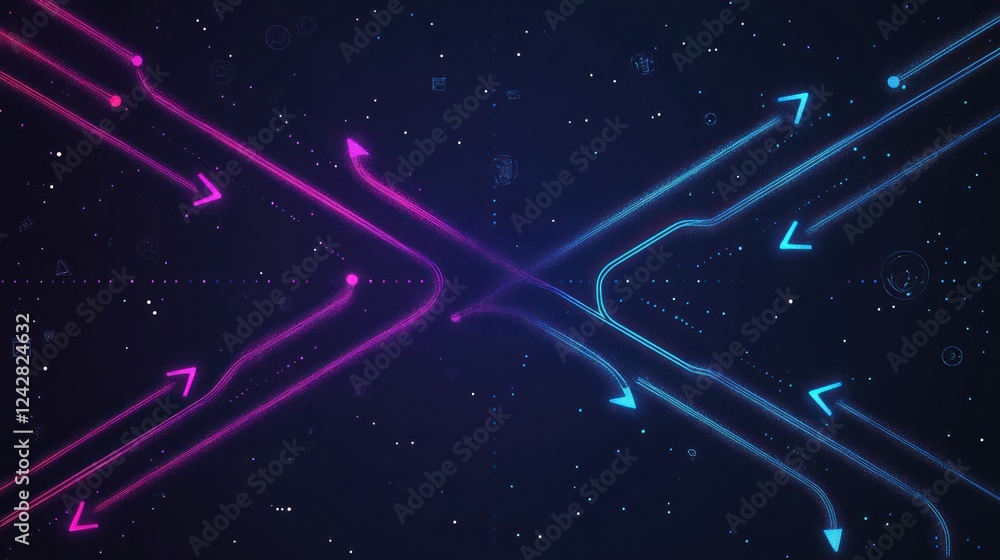 Obraz premium Abstract tech background, glowing lines intersect, digital data, futuristic design, website banner