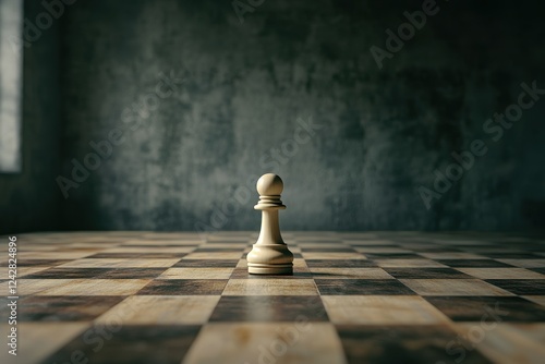 Chess Pawn on a Wooden Board with a Dark and Atmospheric Background for Strategy Concept