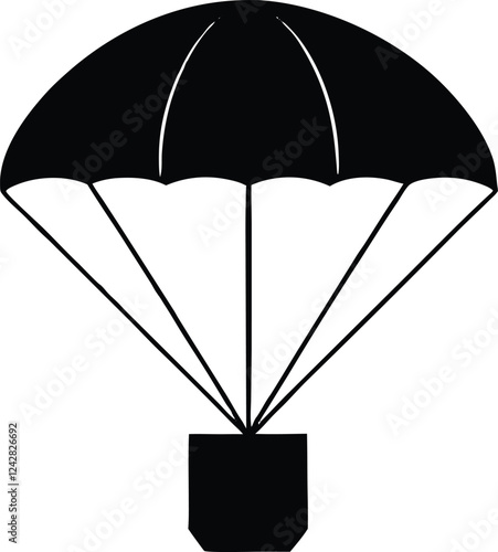 Parachute with box icon silhouette  simple flat vector ,Parachute silhouette