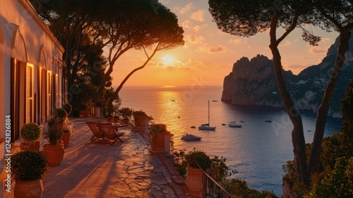 Sunset villa patio Capri sea view, Italy