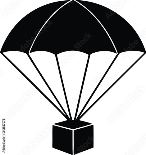 Parachute with box icon silhouette  simple flat vector ,Parachute silhouette