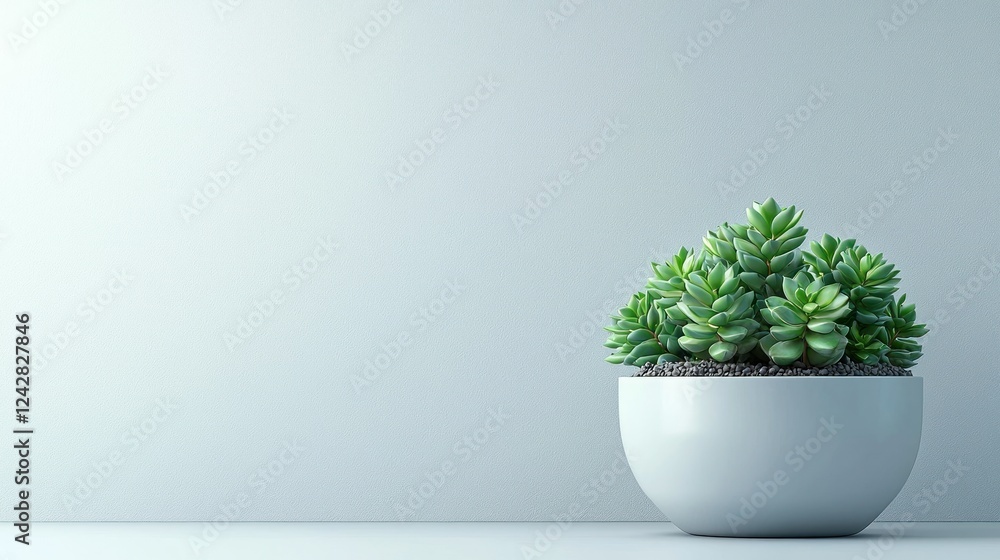 Fototapeta premium Succulent, pot, minimalist, interior, plant, white, background, home decor, design, website